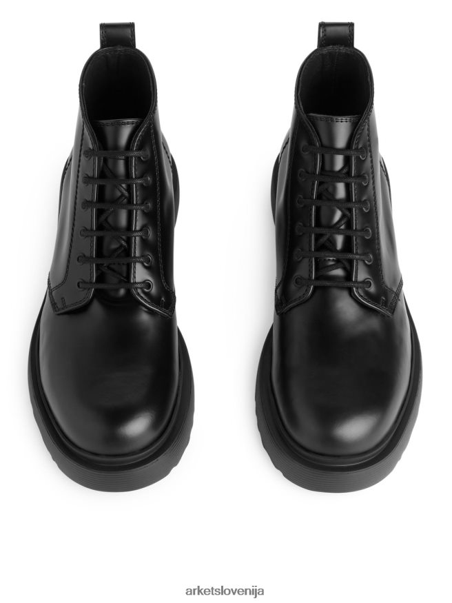 obutev sl ARKET moški usnjeni škornji na vezalke Črna 6X02XV1277