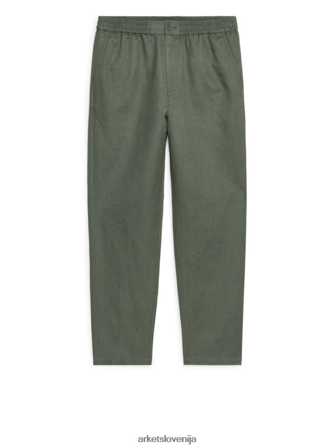 oblačila sl ARKET moški lanene hlače z vrvico kaki zelena 6X02XV1052