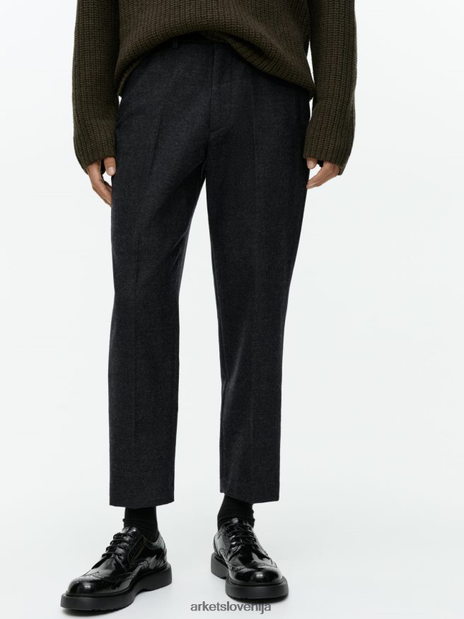 oblačila sl ARKET moški odrezane zožene volnene hlače sivi melanž 6X02XV1083