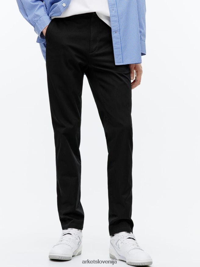 oblačila sl ARKET moški ozki bombažni chinos hlače Črna 6X02XV1070