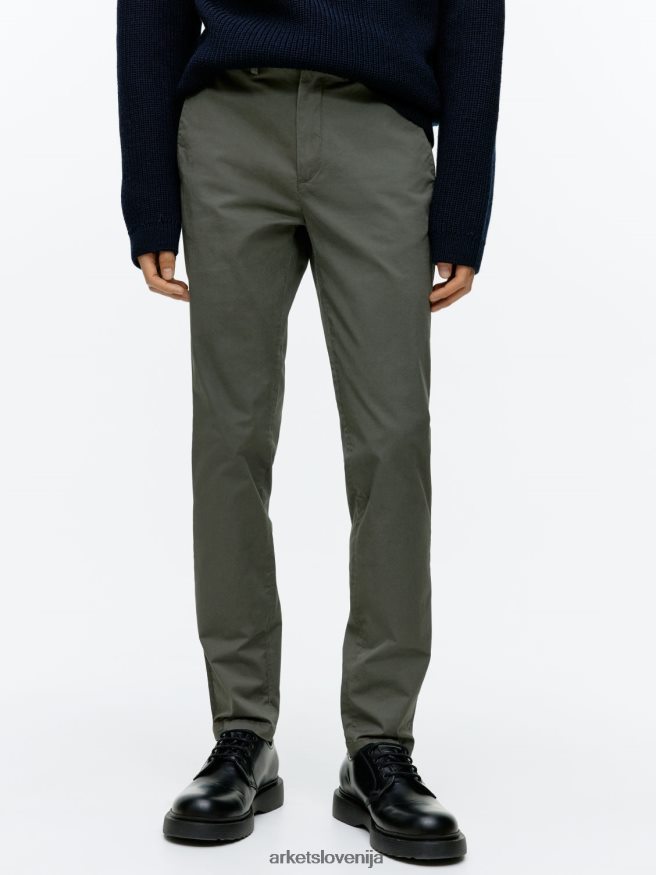 oblačila sl ARKET moški ozki raztegljivi chinos hlače kaki zelena 6X02XV1071