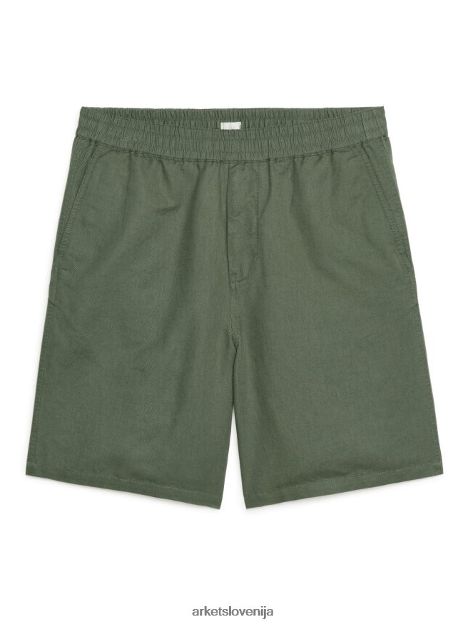 oblačila sl ARKET moški bombažno-lanene kratke hlače z vrvico kaki zelena 6X02XV1122