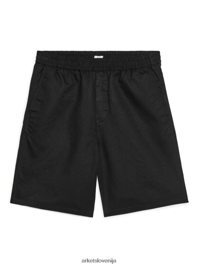 oblačila sl ARKET moški bombažno-lanene kratke hlače z vrvico Črna 6X02XV1121