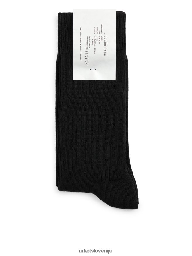 oblačila sl ARKET moški supima bombažne rebraste nogavice Črna 6X02XV1241