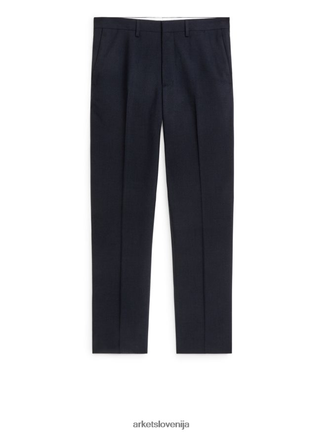oblačila sl ARKET moški ozke volnene hlače hopsack temno modra 6X02XV1075
