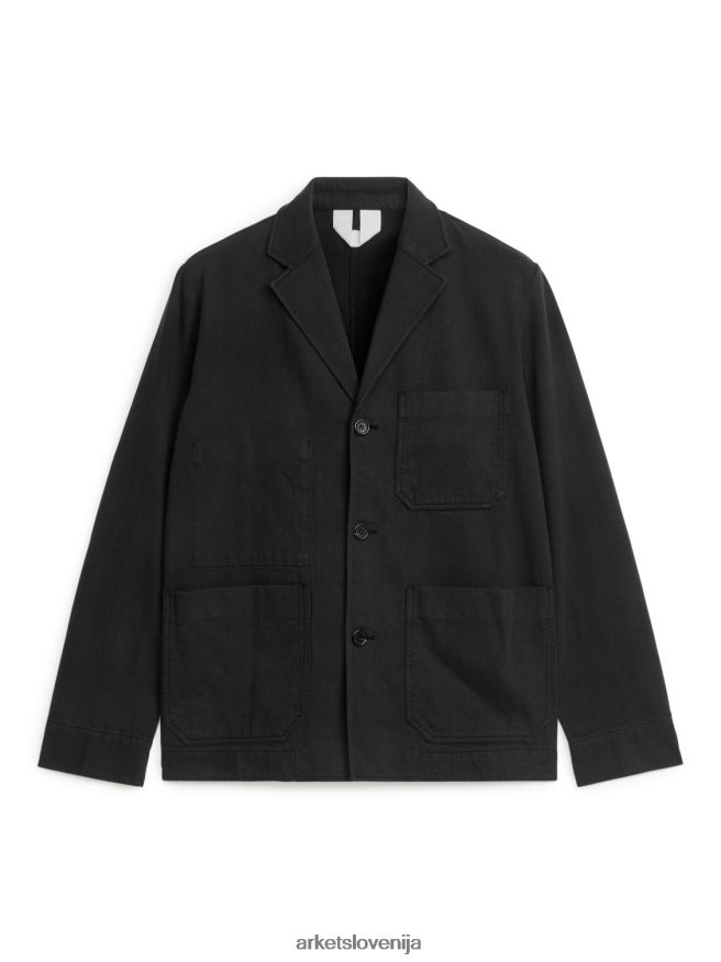 oblačila sl ARKET moški sproščen bombažno-lan blazer Črna 6X02XV1148