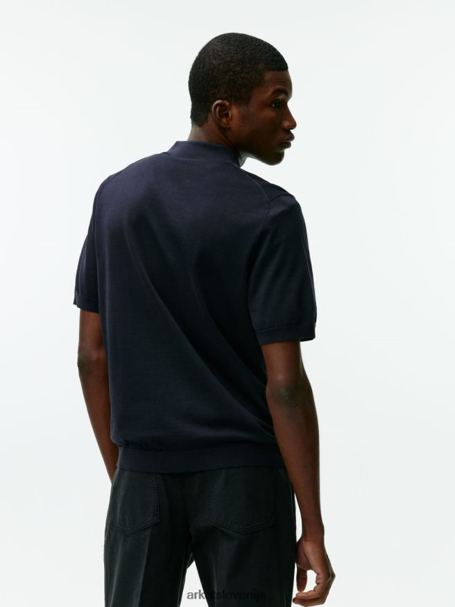 oblačila sl ARKET moški bombažna svilena polo majica temno modra 6X02XV1046