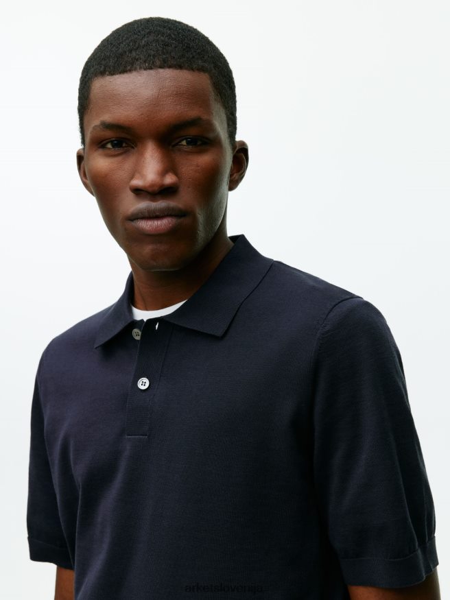 oblačila sl ARKET moški bombažna svilena polo majica temno modra 6X02XV1046