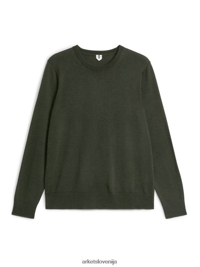 oblačila sl ARKET moški fino pleten merino pulover temno zelena 6X02XV1176