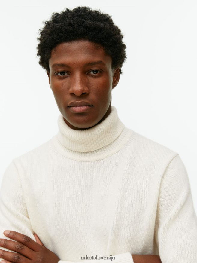oblačila sl ARKET moški merino pulover z ovratnikom umazano bela 6X02XV1192