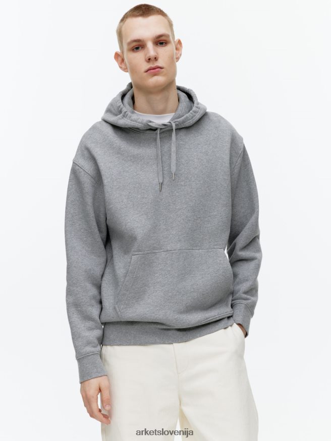 oblačila sl ARKET moški sproščen pulover s kapuco iz frotirja sivi melanž 6X02XV921