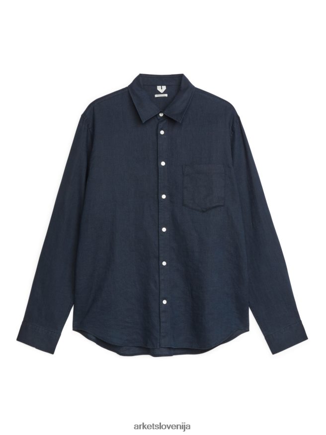 oblačila sl ARKET moški navadna lanena srajca temno modra 6X02XV944
