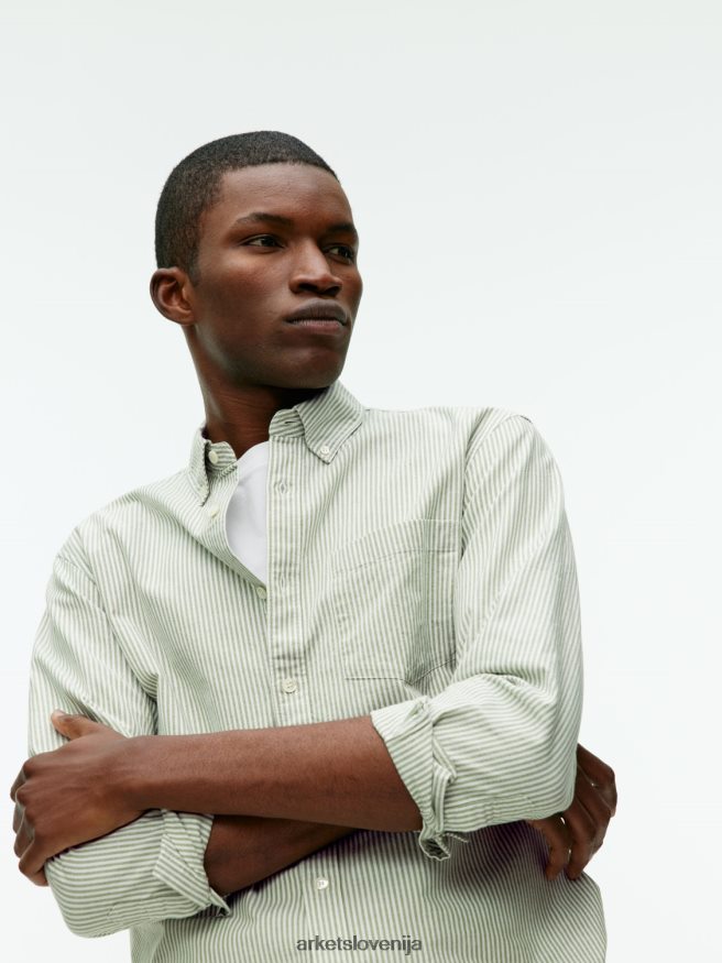 oblačila sl ARKET moški oxford majica zelena/črtasta 6X02XV972