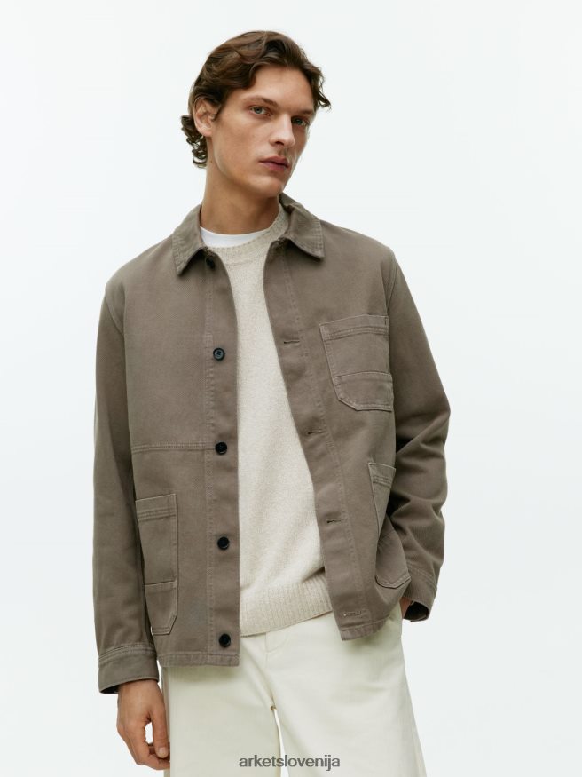 oblačila sl ARKET moški prebarvana majica iz keperja kaki zelena 6X02XV964