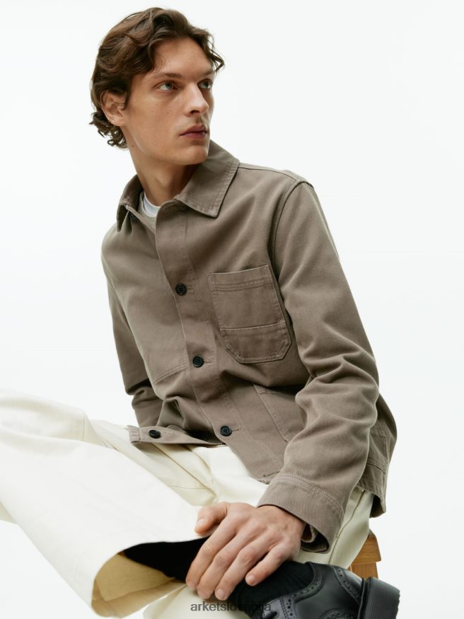 oblačila sl ARKET moški prebarvana majica iz keperja kaki zelena 6X02XV964