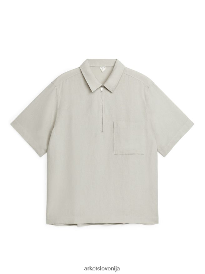 oblačila sl ARKET moški srajca s kratkimi rokavi na pol zadrgo pesek 6X02XV936