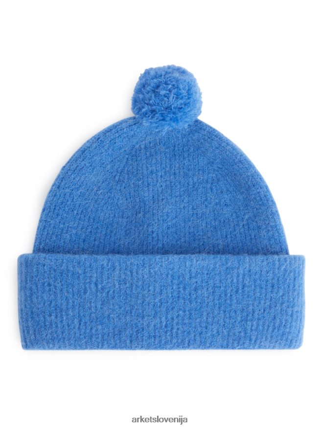 dodatki sl ARKET otroci kapa s pompom alpaca merino modra 6X02XV1646
