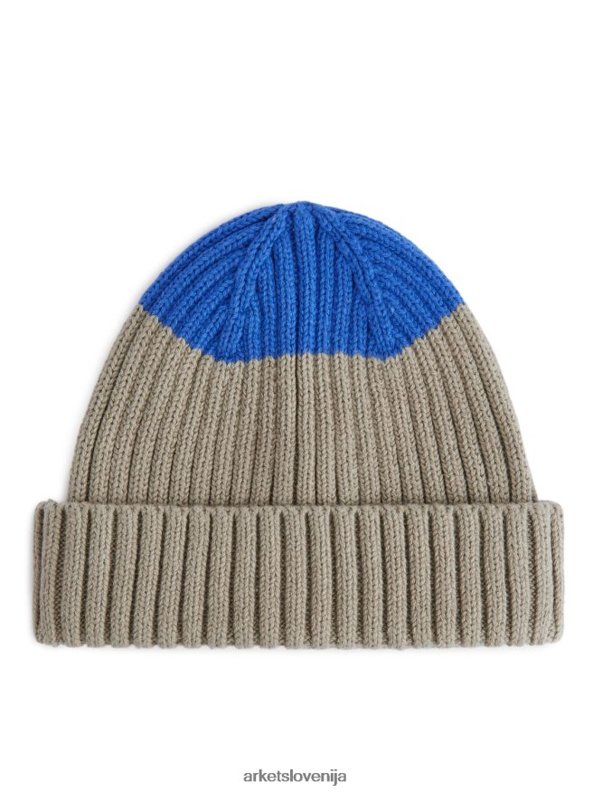 dodatki sl ARKET otroci rebrasto pletena otroška kapa modra/bež 6X02XV1776