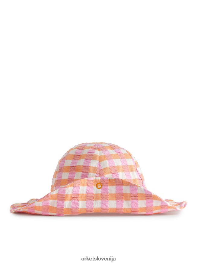 dodatki sl ARKET otroci seersucker sončni klobuk oranžna/karo 6X02XV1636