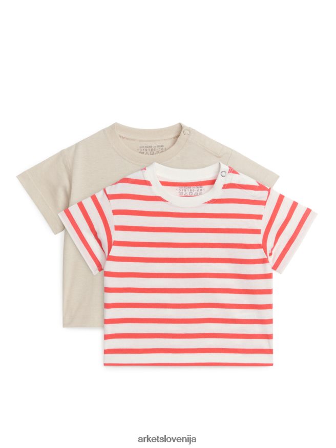 oblačila sl ARKET otroci bombažna majica 2 kom svetlo bež/bela/rdeča 6X02XV1758
