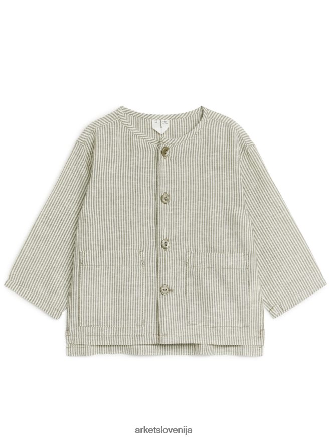 oblačila sl ARKET otroci lanena majica kaki/bela 6X02XV1760