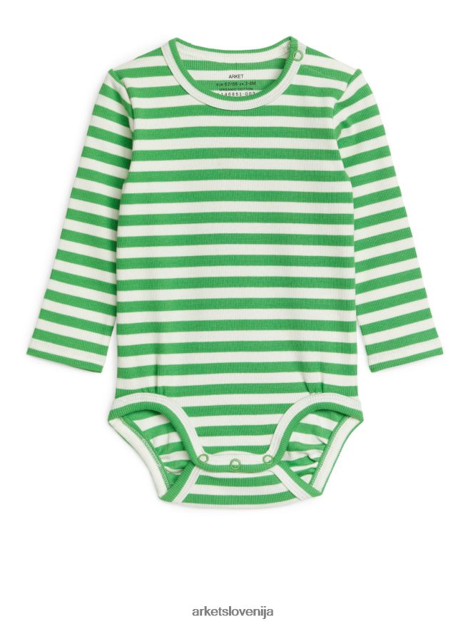 oblačila sl ARKET otroci rebrasti bodi z dolgimi rokavi zelena/bela 6X02XV1712