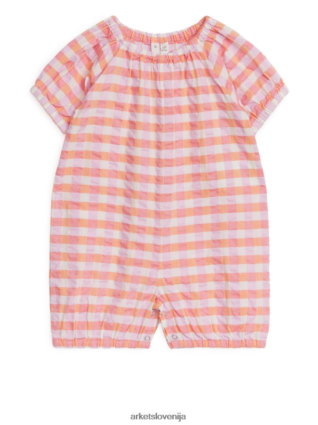 oblačila sl ARKET otroci seersucker hlače oranžna/karirasto 6X02XV1708