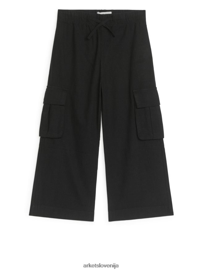 oblačila sl ARKET otroci uporabne lanene hlače Črna 6X02XV1563