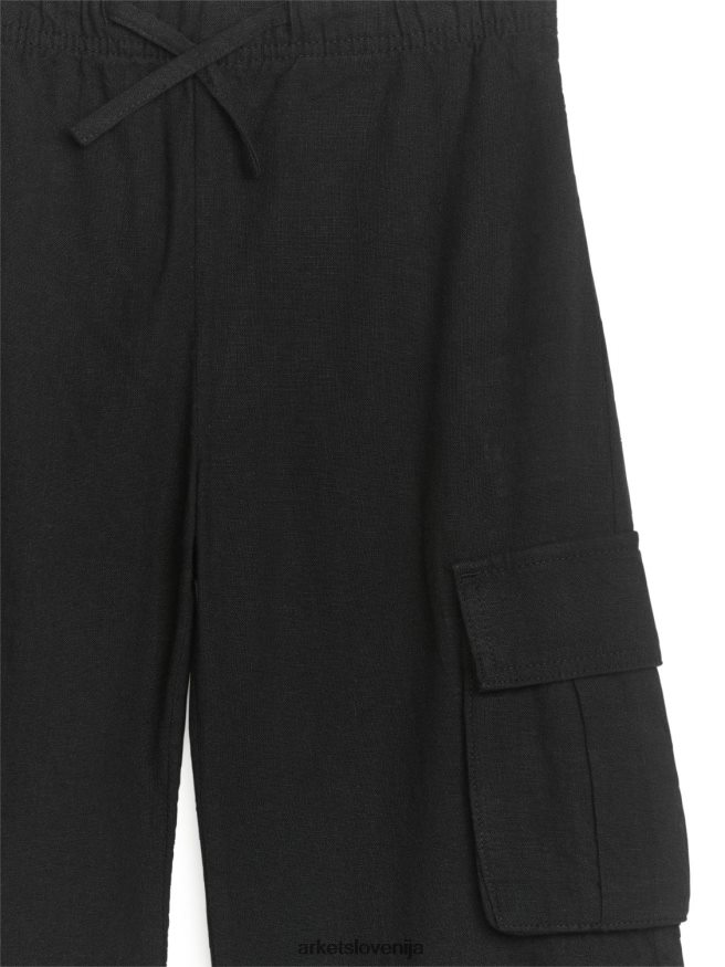 oblačila sl ARKET otroci uporabne lanene hlače Črna 6X02XV1563
