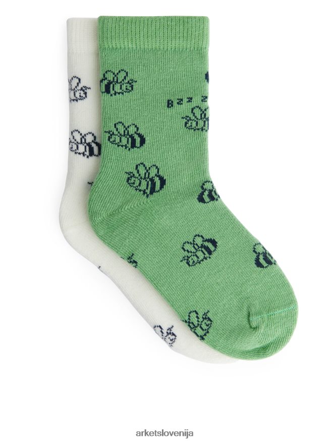 oblačila sl ARKET otroci nogavice iz žakarda, 2 para zelena/bela/čmrlj 6X02XV1602