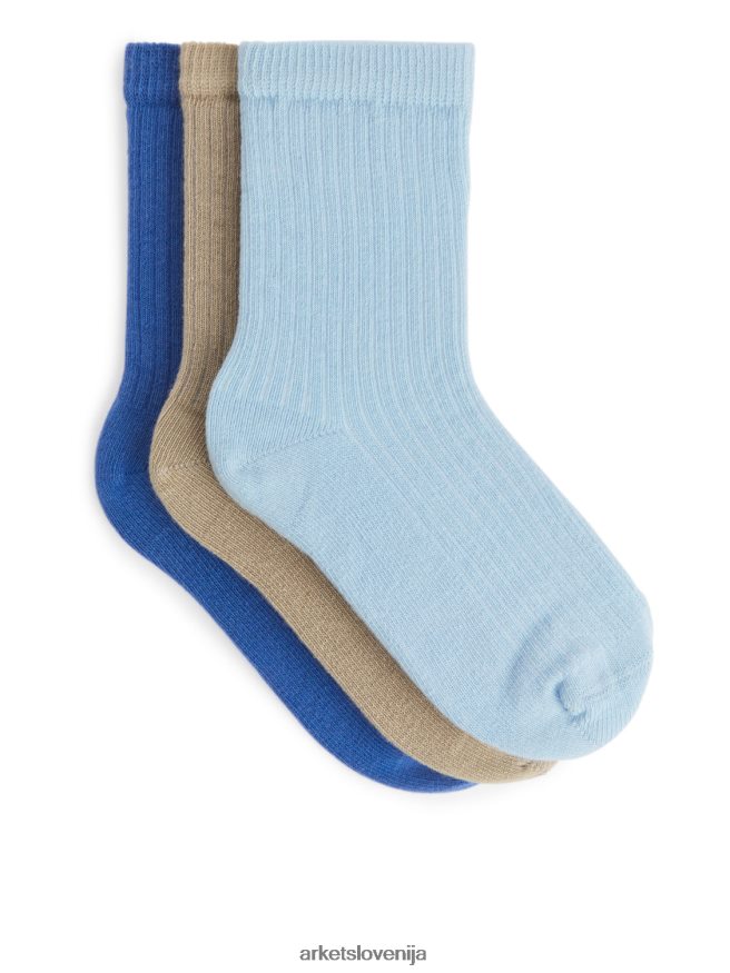 oblačila sl ARKET otroci rebraste pletene nogavice, 3 pari golob/rjava/modra 6X02XV1606