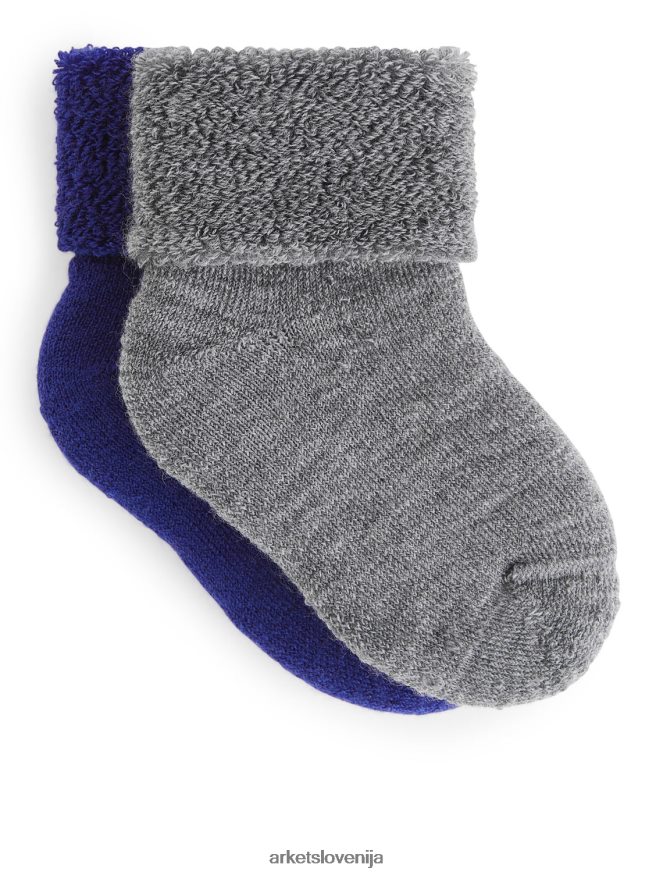 oblačila sl ARKET otroci volnene frotirne otroške nogavice, 2 para modra/siva 6X02XV1788