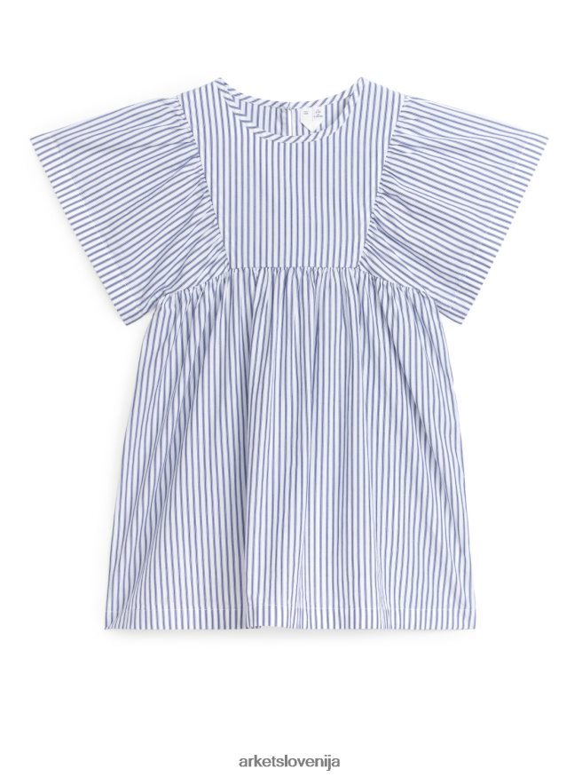 oblačila sl ARKET otroci bombažna obleka iz poplina bela/modra 6X02XV1382