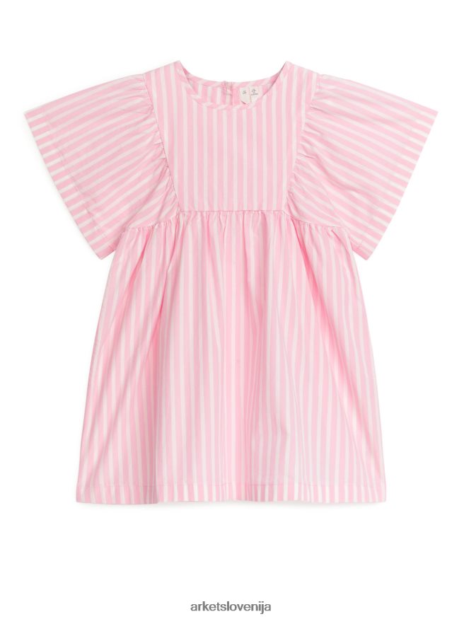 oblačila sl ARKET otroci bombažna obleka iz poplina roza/črtasto 6X02XV1381
