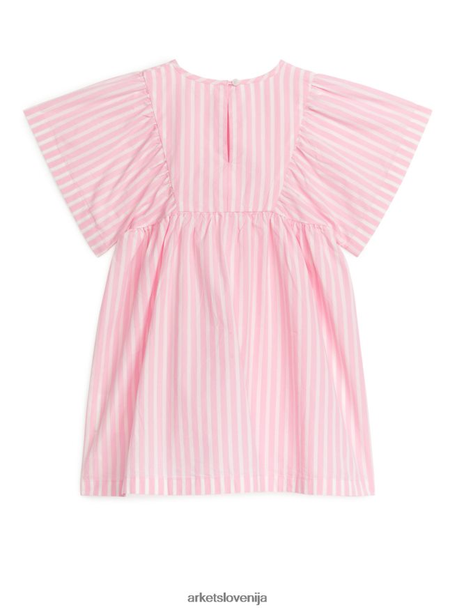 oblačila sl ARKET otroci bombažna obleka iz poplina roza/črtasto 6X02XV1381
