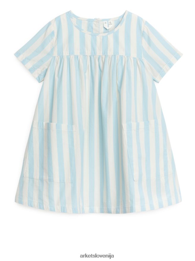 oblačila sl ARKET otroci bombažna poplin obleka pima bela/svetlo modra 6X02XV1372