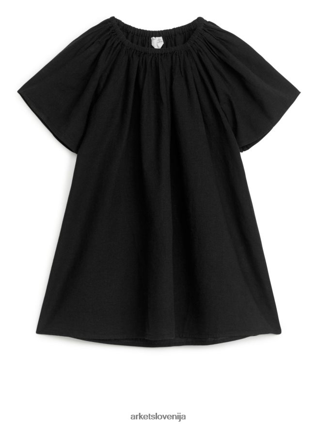 oblačila sl ARKET otroci široka lanena bombažna obleka oprano črno 6X02XV1380