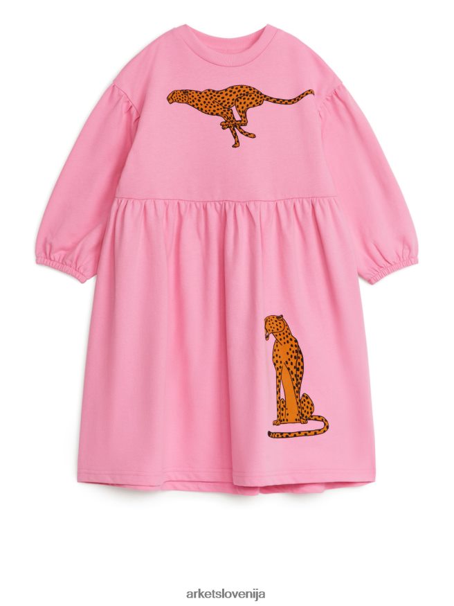oblačila sl ARKET otroci nabrana obleka iz frotira roza/gepard 6X02XV1374