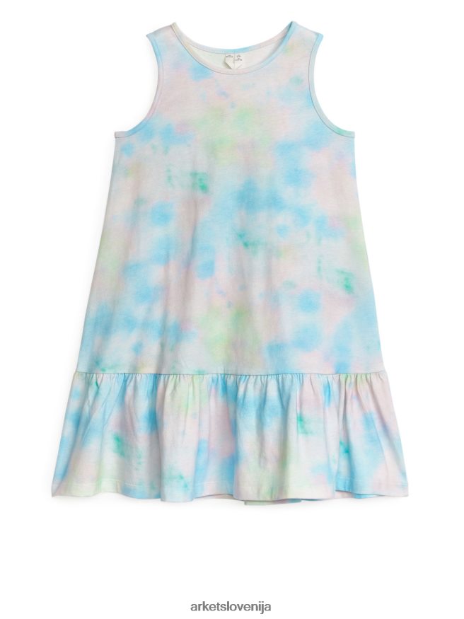 oblačila sl ARKET otroci obleka iz džersija z volančki bela/tie-dye 6X02XV1370