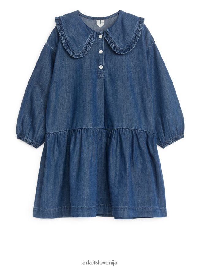 oblačila sl ARKET otroci obleka iz flanela z volančki modra 6X02XV1373
