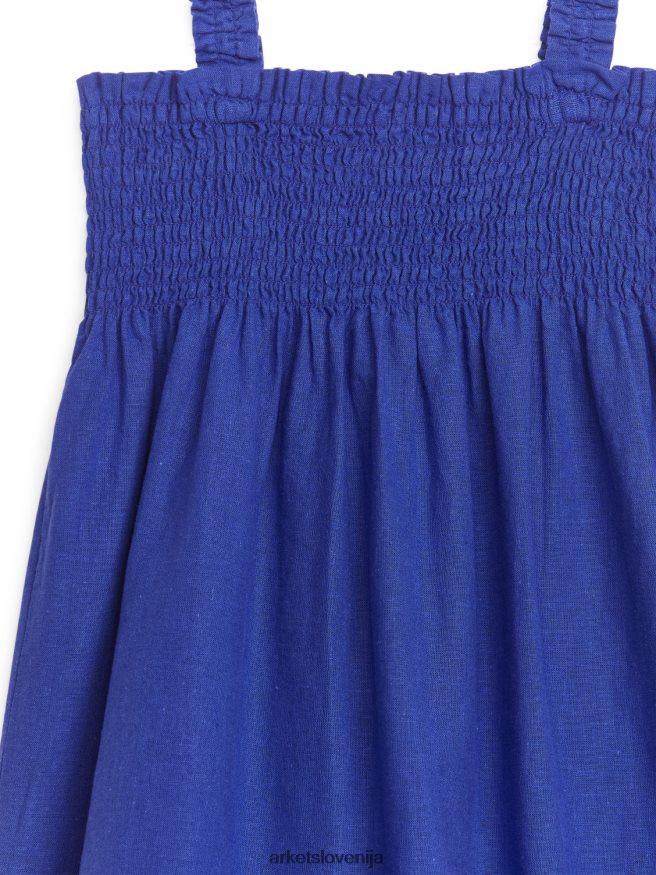 oblačila sl ARKET otroci smokirana obleka iz seersuckerja modra 6X02XV1375