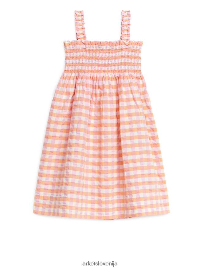 oblačila sl ARKET otroci smokirana obleka iz seersuckerja oranžna/karirasto 6X02XV1376