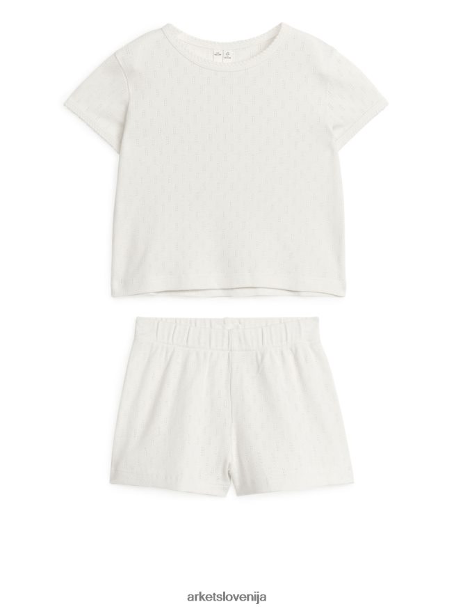 oblačila sl ARKET otroci kratek komplet pižam na pointelle umazano bela 6X02XV1668