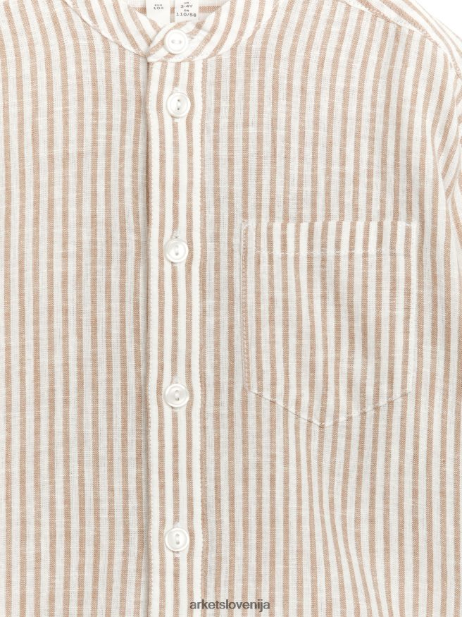 oblačila sl ARKET otroci henley lanena srajca bež/umazano bela 6X02XV1473