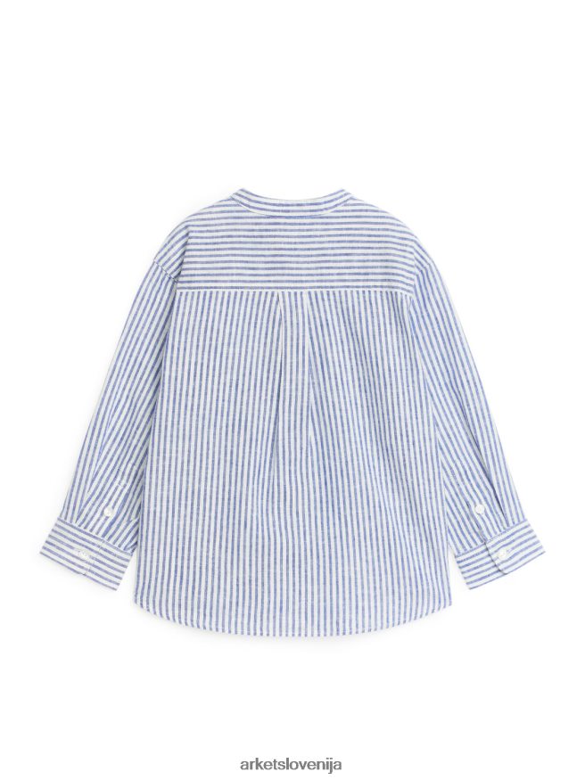 oblačila sl ARKET otroci henley lanena srajca modra/črtasta 6X02XV1484