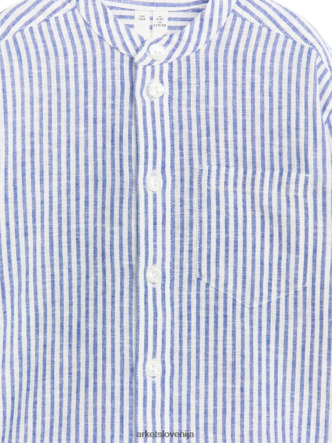 oblačila sl ARKET otroci henley lanena srajca modra/črtasta 6X02XV1484