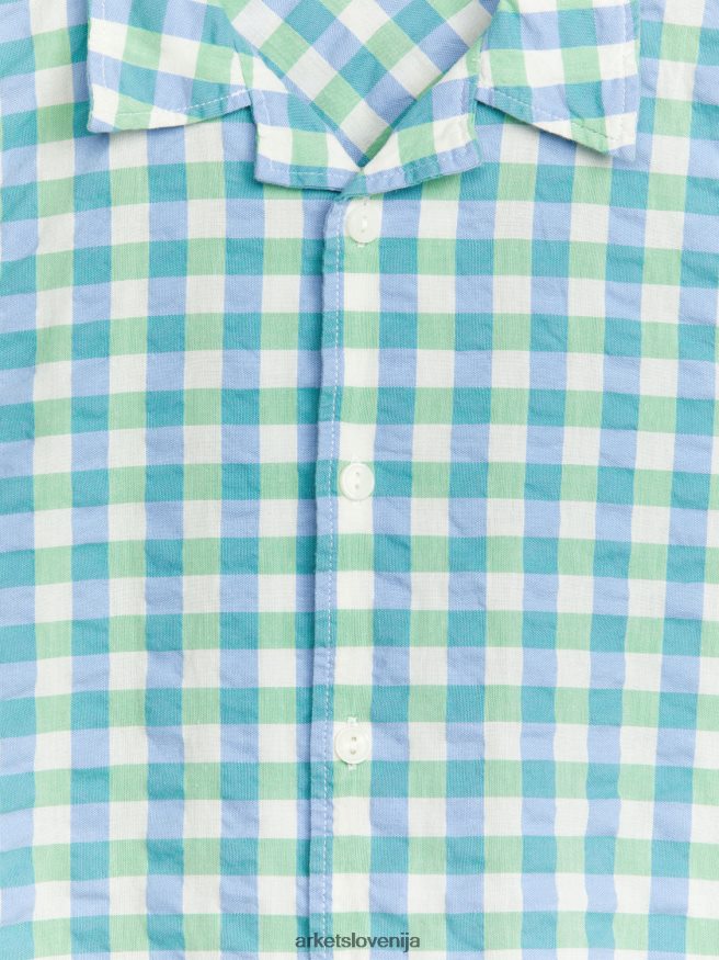 oblačila sl ARKET otroci majica s kratkimi rokavi modra/zelena/karo 6X02XV1468