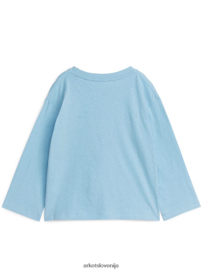 oblačila sl ARKET otroci majica z dolgimi rokavi iz mešanice lanu svetlo modra 6X02XV1491