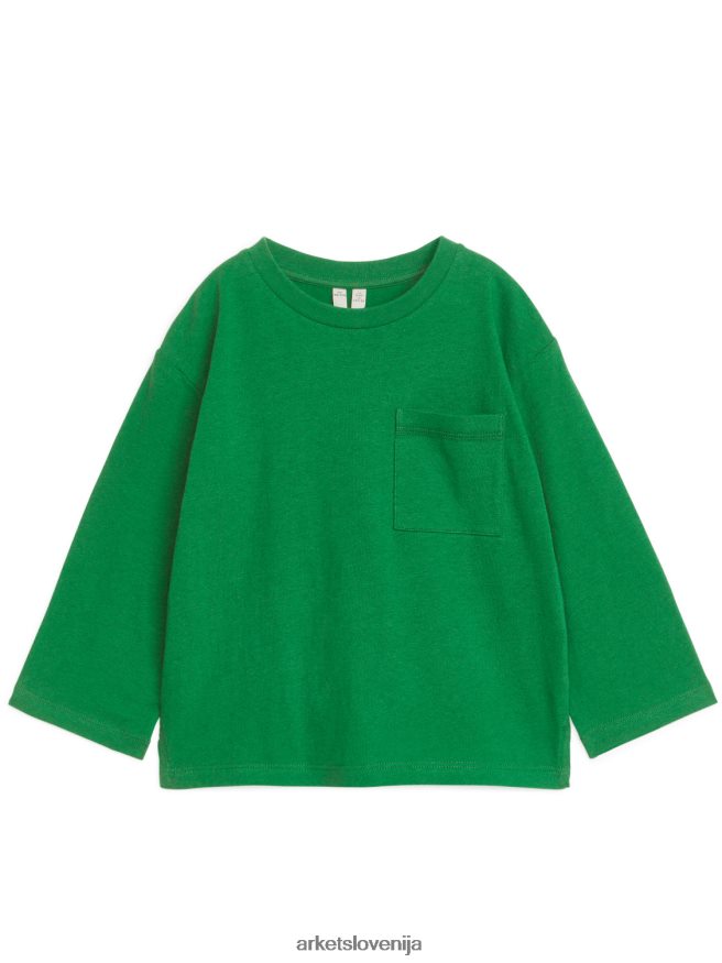 oblačila sl ARKET otroci majica z dolgimi rokavi iz mešanice lanu zelena 6X02XV1526