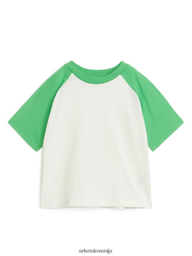 oblačila sl ARKET otroci majica z raglan rokavi bela/zelena 6X02XV1443